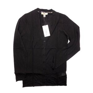 Burberry Women's M Cardigan Sweater Merino Wool Black NEW *hole